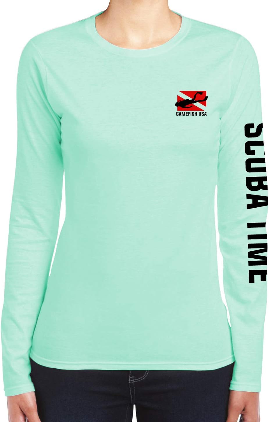 GAMEFISH USA Women's UPF 50 Lightweight Microfiber Moisture Wicking Performance Fishing Shirt Scuba Flag