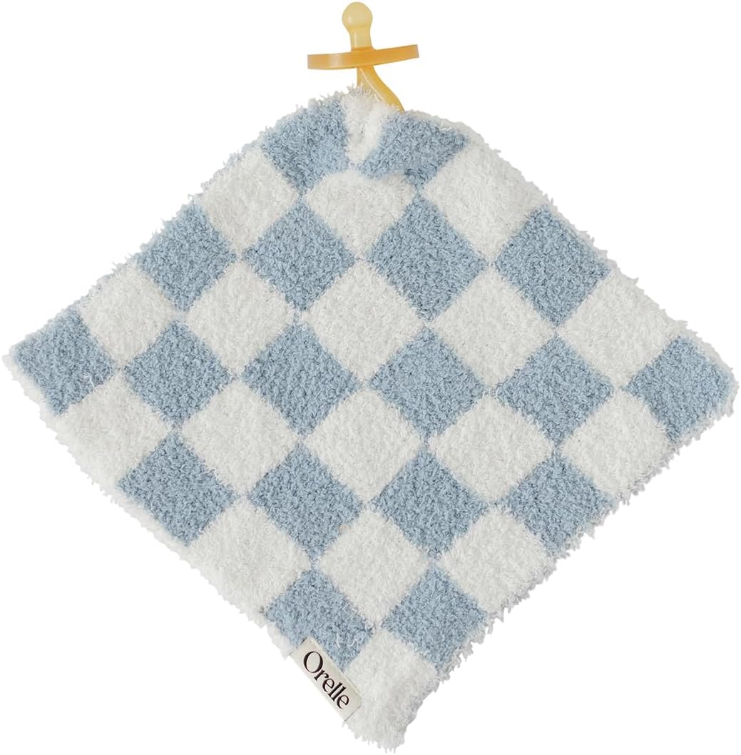 Orelle Checkered Baby Lovey | Pacifier Holder | Ultra-Soft & Cozy Loveys for Babies | Newborn Gift & Registry Must-Have | 9x9” | Blue