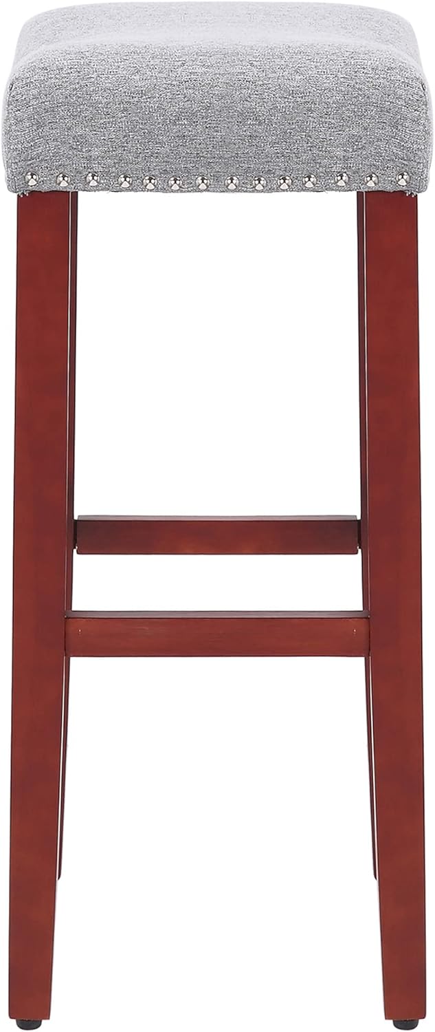 WestinTrends Lenox 29" upholstered Nail Head bar Counter stools with Cherry Red Color Legs, Cherry/Grey