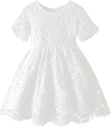 Lace Flower Girl Toddler Dress - Vintage Girls Formal Dress Girls' Special Occasion Dresses Short Sleeves Girls Party Dress