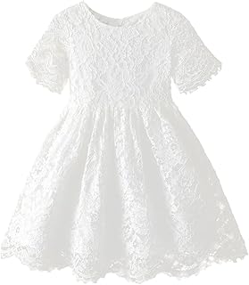 Lace Flower Girl Toddler Dress - Vintage Girls Formal Dress Girls' Special Occasion Dresses Short Sleeves Girls Party Dress