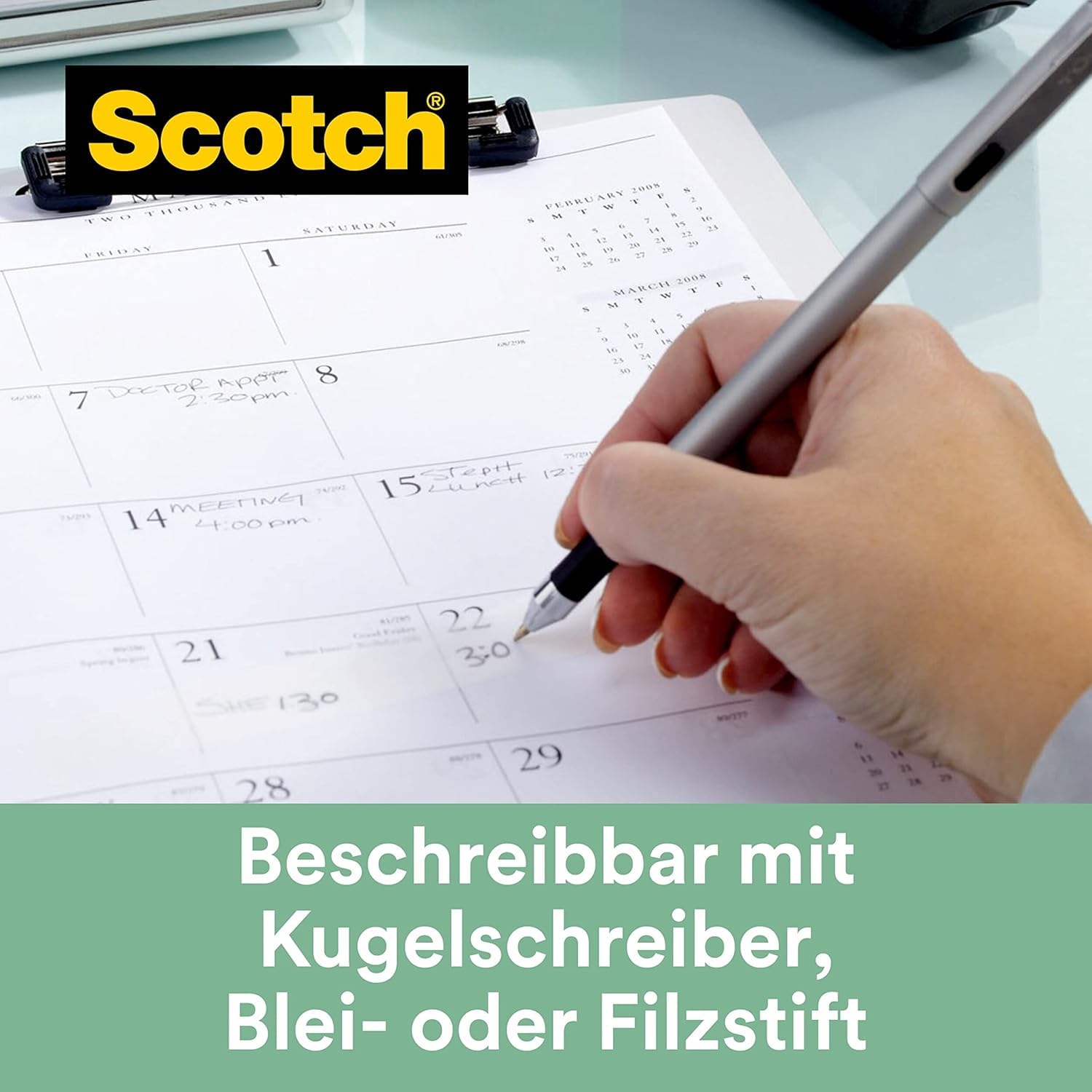 Scotch Magic Klebeband A Greener Choice 19 mm x 20 m im Handspender - 100 % recycelt, Unsichtbares Klebeband mit Pflanzlichem Klebstoff zur Reparatur, Etikettierung und Versiegelung von Dokumenten