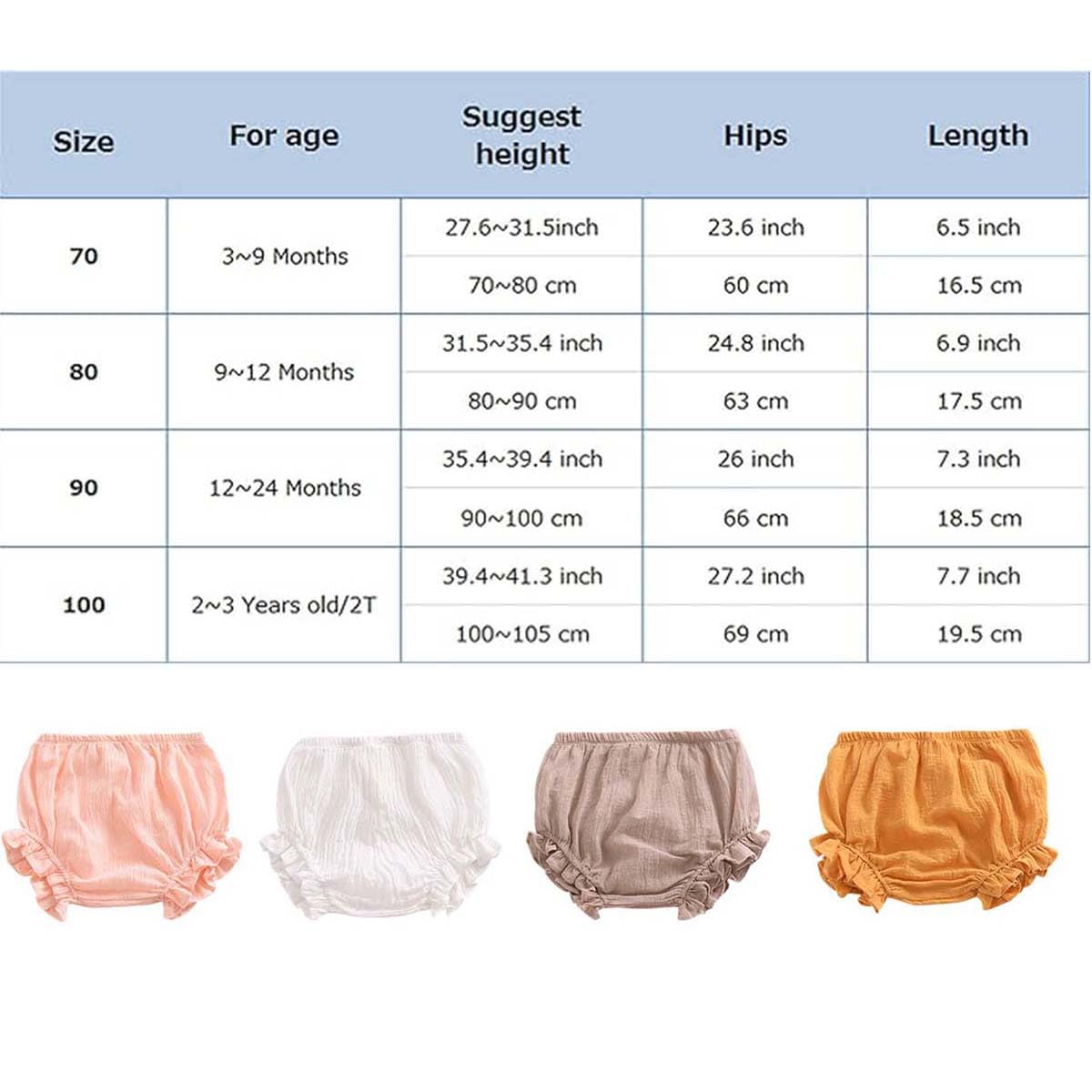 Lot de 4 Shorts en Coton et Lin pour Bébé Fille Eté Bloomer Couvre-Couche Mignon Culotte sous-vêtements Souple Pantalon Court Respirant Volants Slips Elastique pour Tout-Petits Fille