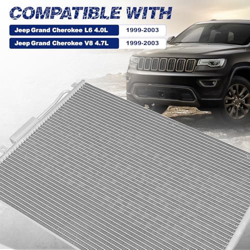 Image of Air Conditioning A /C Condenser Compatible with Jeep Grand Cherokee 1999-2003 4.0L 4.7L # 4925, CN4925PFC, 55115918, 55115918AB, 55115918AC, 55115918AE