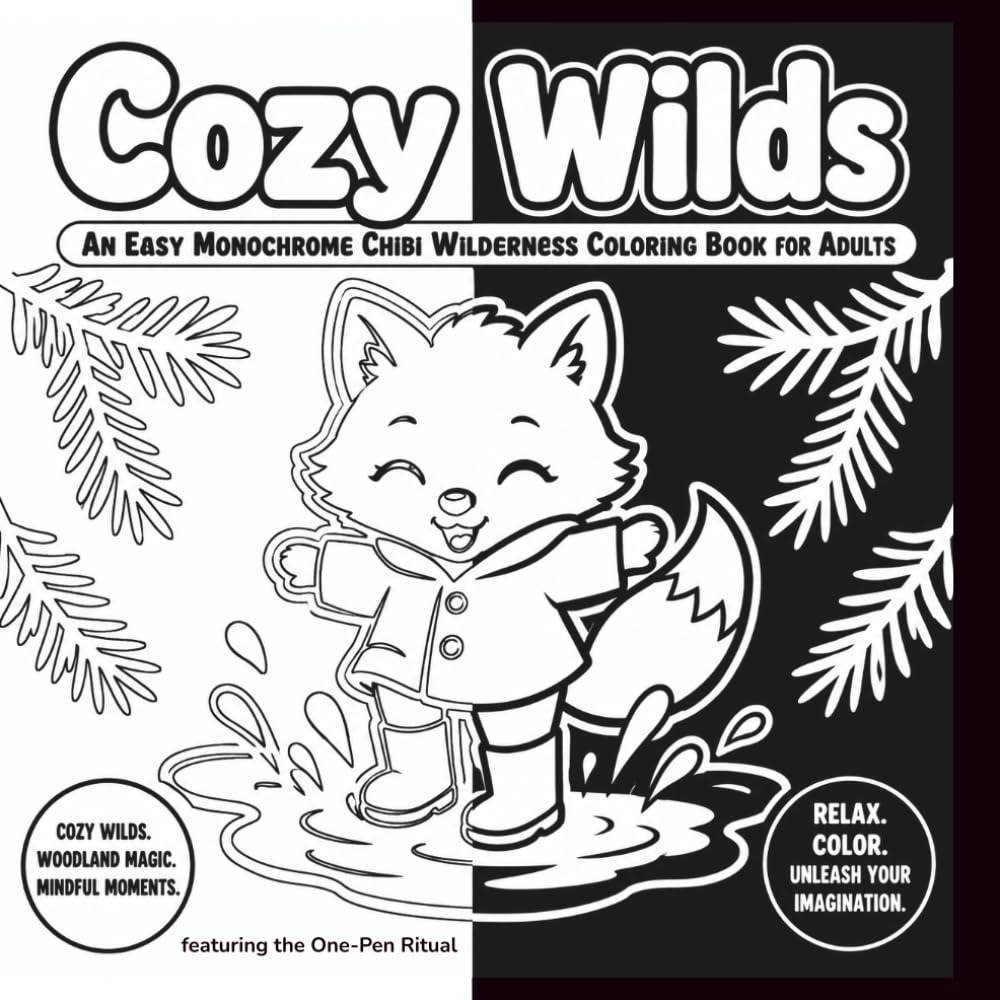Cozy Wilds: An Easy Monochrome Chibi Wilderness Coloring Book for Adults featuring the One-Pen Ritual (BOLD & EASY MONOCHROME)