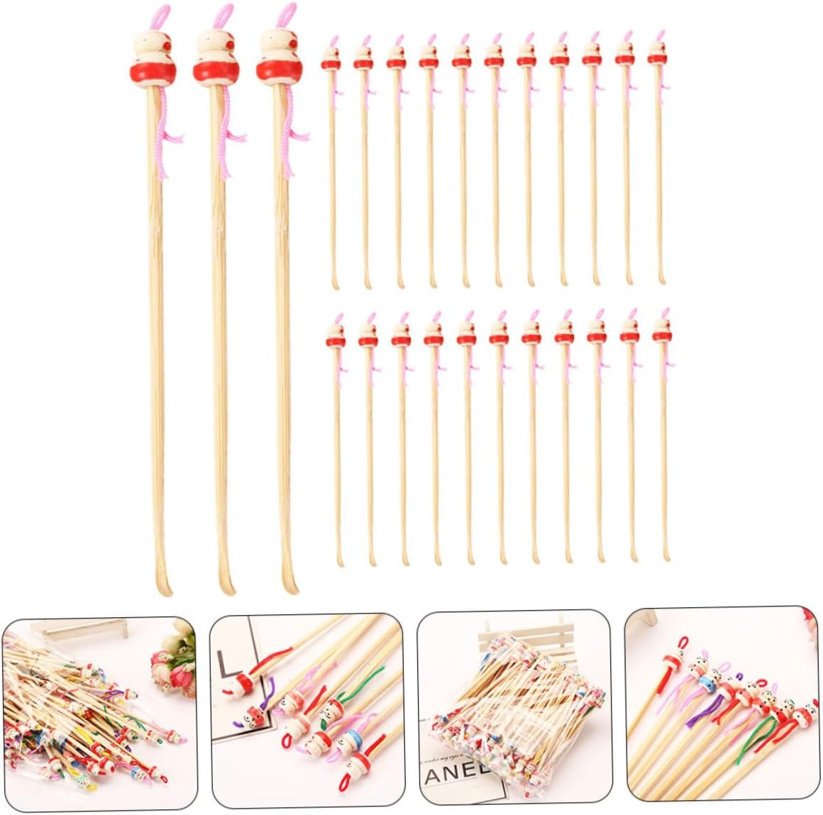 Ipetboom 100pcs Bamboo Ear Spoons Natural Handcrafted Ear Wax Removal Tools for Safe Cleaning Portable Picks Hanging Pendant Household Cleaning Supplies Random Color
