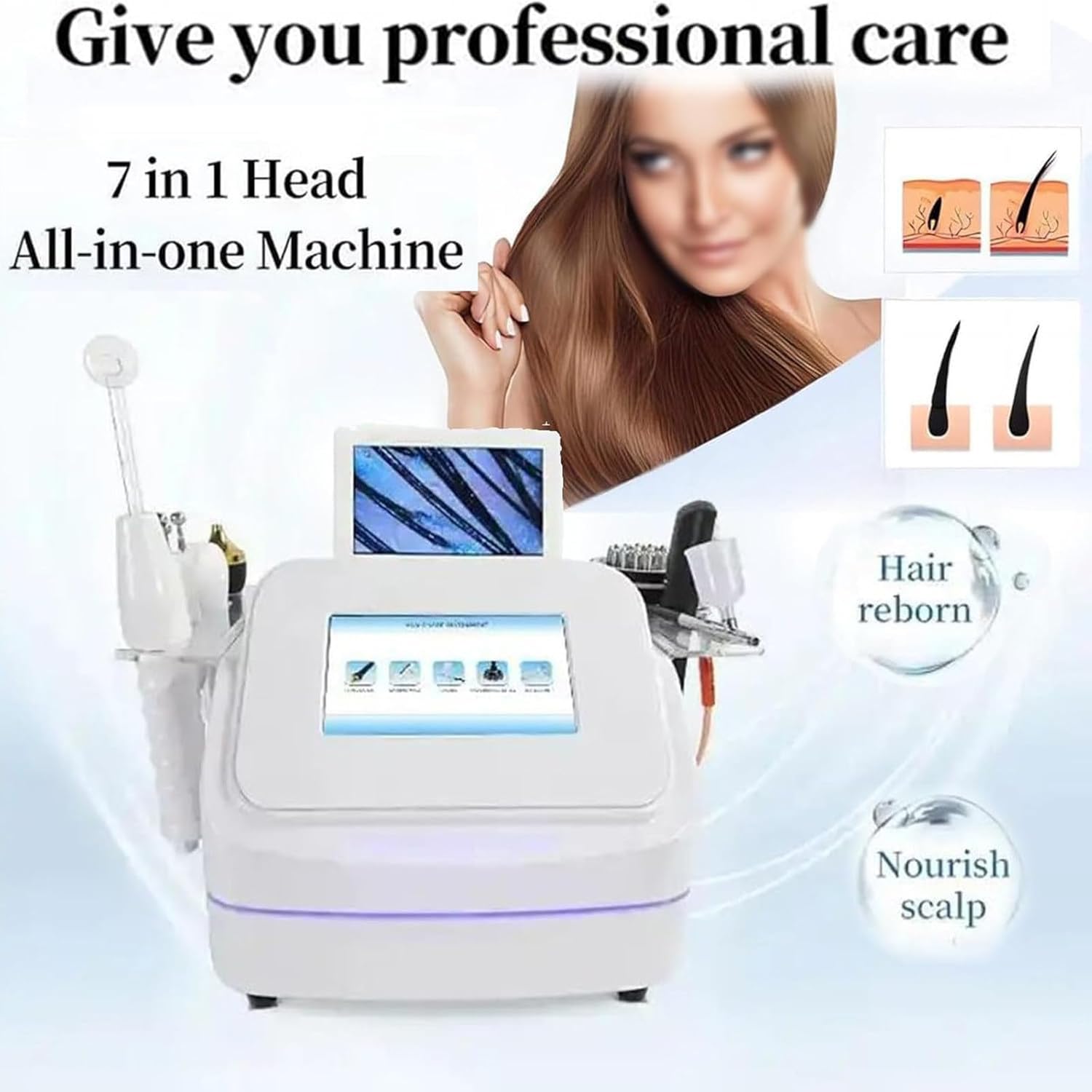 Analizzatore per Capelli diagnostico della Pelle, Scanner per la Pelle del Viso con Display LCD Multifunzionale per Capelli e Pelle con 7 Maniglie per Salone di Bellezza Domestico