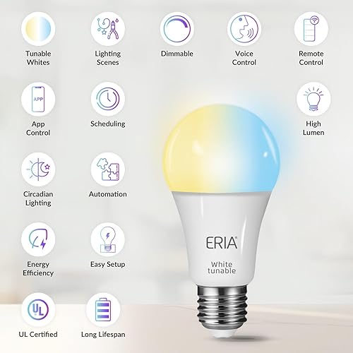 Miniatura 2 de ERIA Bombillas inteligentes, A19 ZigBee, blanco sintonizable extra brillante, 1100 lúmenes, funciona con Hue*, SmartThings, HA, Tienda Echo (4.