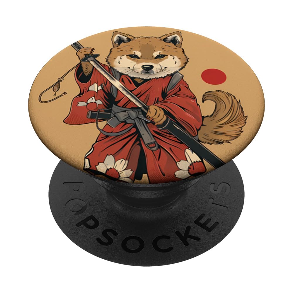 Samurai Akita Dog Kawaii Anime Japanese Ninja Akita Dog PopSockets Adhesive PopGrip