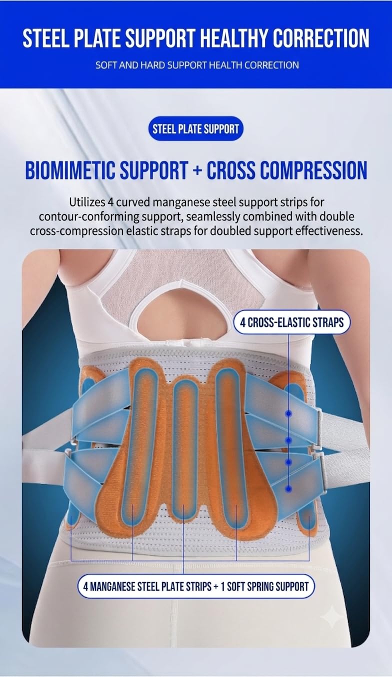 ,L/90cm~100cm,Ceinture de Maintien Lombaire Ajustable pour Sciatique et Hernie Discale, Correcteur de Posture du Dos avec Sangles de Compression, Idéal pour Voiture, Travail Quotidien, Sport Respirant | Support lombaire avec 4 bandes en acier et 3 coussin