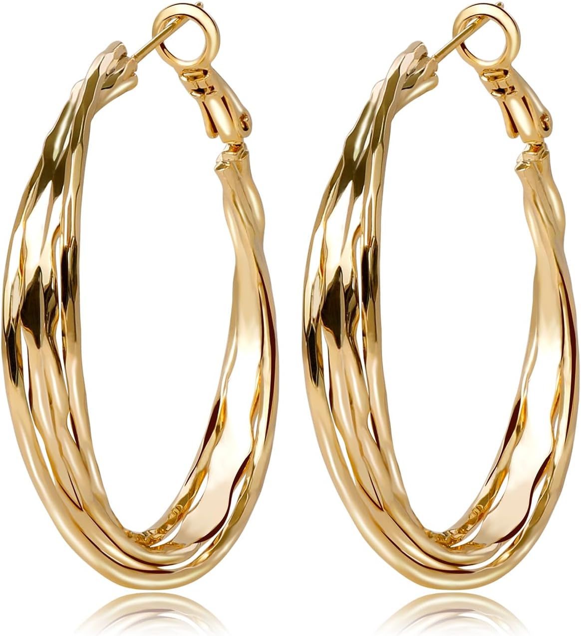 Golden Hoop Earrings For Women The Twisted Close-Fitting Hoop Shape Is Crafted With Gold-Plated Material And S925 Silver Pins Light Luxury Elegant Unique And Minimalist Style
