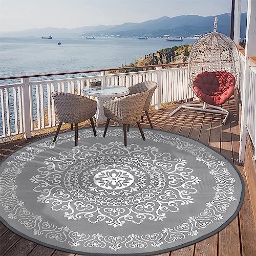 Pauwer Runder Outdoor-Teppich, 1.8 m, Outdoor-Kunststoff-Strohteppich, wasserdichte Indoor-Outdoor-Teppiche, wendbarer Kunststoff für den Außenbereich, Terrassenteppich, Boho, Deck, Camping