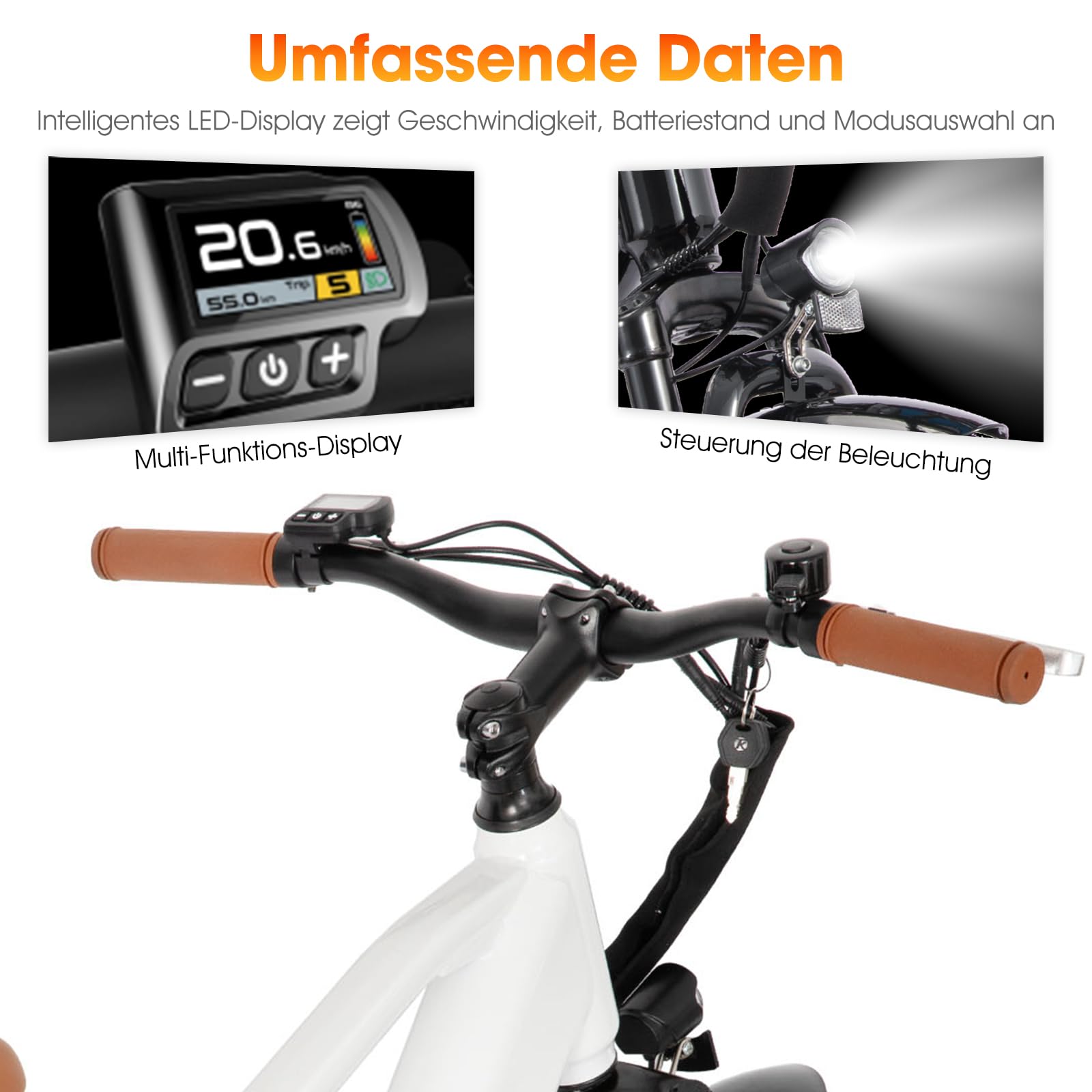 HILAND Vélo Électrique VTT 26 Pouces, Mountain Bike Électrique avec Moteur 250W, Batterie Amovible 36V 7,8Ah, Fourche Suspendue, VAE Homme Femme, Blanc/Gris