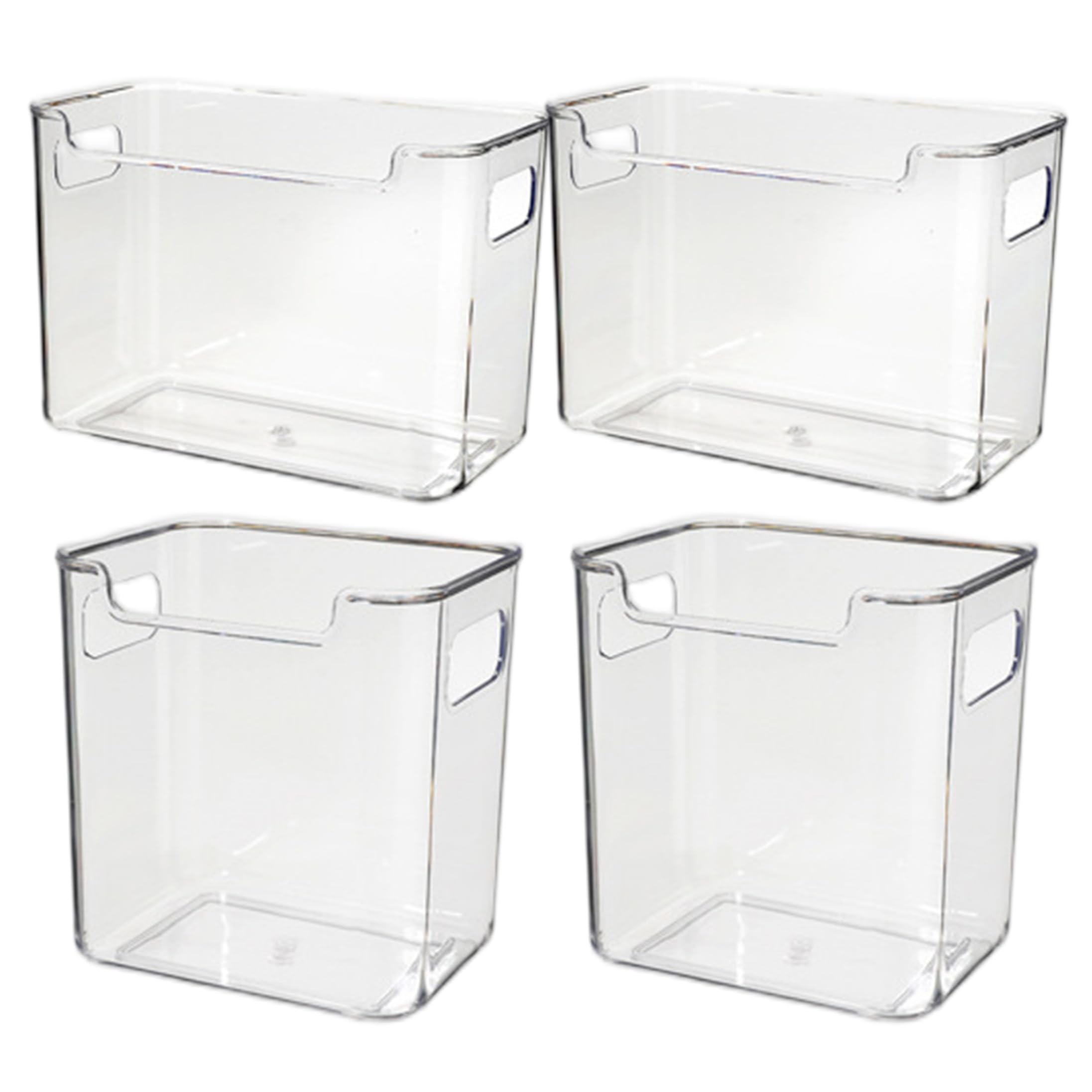 Lcarege 4PCS Freezer Organizer, Clear Plastic Freezer Storage Bins with Handle Space Saving & Easy Clean for Veggies Fruits Condiments More, 2 Sizes