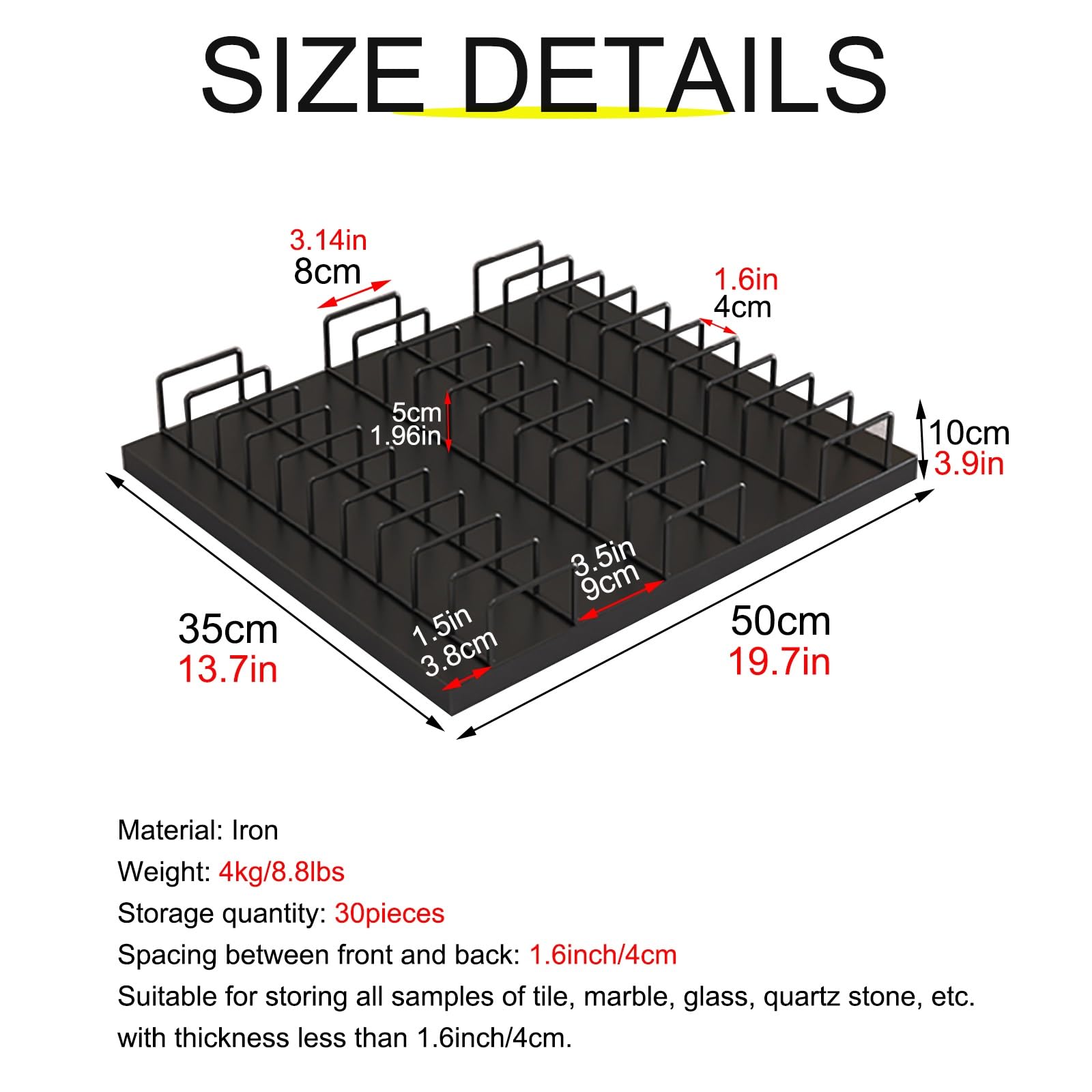 Expositor de muestras de Azulejos Dorado de Gran Capacidad. Estante Organizador con Ranuras para Plantillas de Vidrio y muestras de Suelo a Granel, Ideal para Salas de exposiciones (50 cm).