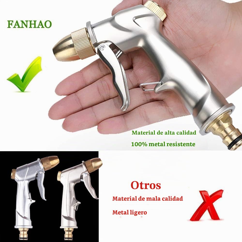 FANHAO Pistola de Manguera Jardín de Aleación de Zinc con Boquilla de Latón Completo, Rociador de mano de Metal Pesado con, para Limpieza de Automóvil/Riego del Césped,Limpieza de Jardines-Aceras