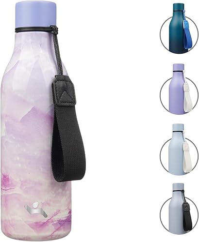 Miniatura 47 de Botella de agua aislada con correa, botella de acero inoxidable de doble pared de 25 onzas, botella de agua al vacío, botella de metal, rosa claro