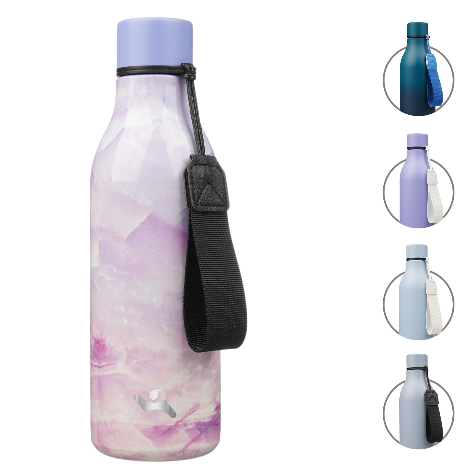 Konokyo 18 oz Insulated Stainless Steel Metal Water Bottle with Strap | BPA-free, leak-proof, dishwasher-safe reusable bottle with strap for gym, school, hiking, outdoor travel &amp; hydration
