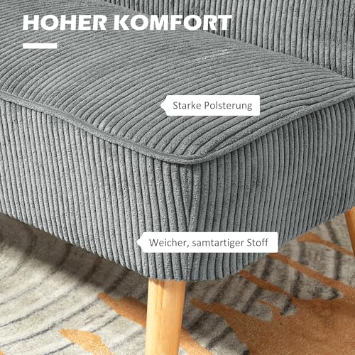 HOMCOM Sofa 2 Sitzer Couch, Kleine Loveseat mit Cord-Optik Modern Polstersofa für Wohnzimmer, Schlafzimmer, kleinen Raum, Grau 117 x 56,5 x 77 cm