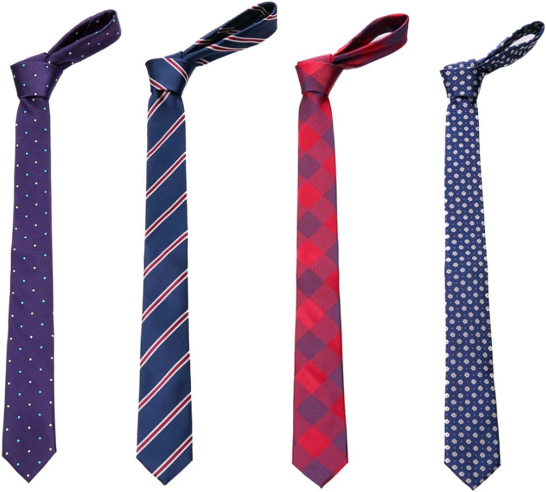 AUSKY 4 Packs Skinny Neckties for Men Boys, 2.35'' Wide Slim Ties in Different Textured Style Mixed set - Image 2