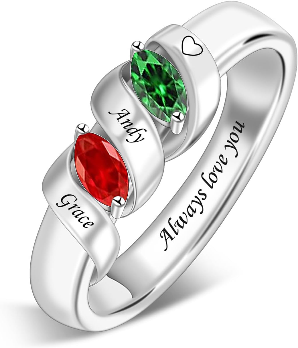 Personalized Birthstone Rings Women Family Ring with Names & Birthstones Custom 925 Mother Rings with Meaningful Gift for Christmas Mother's Day Rings