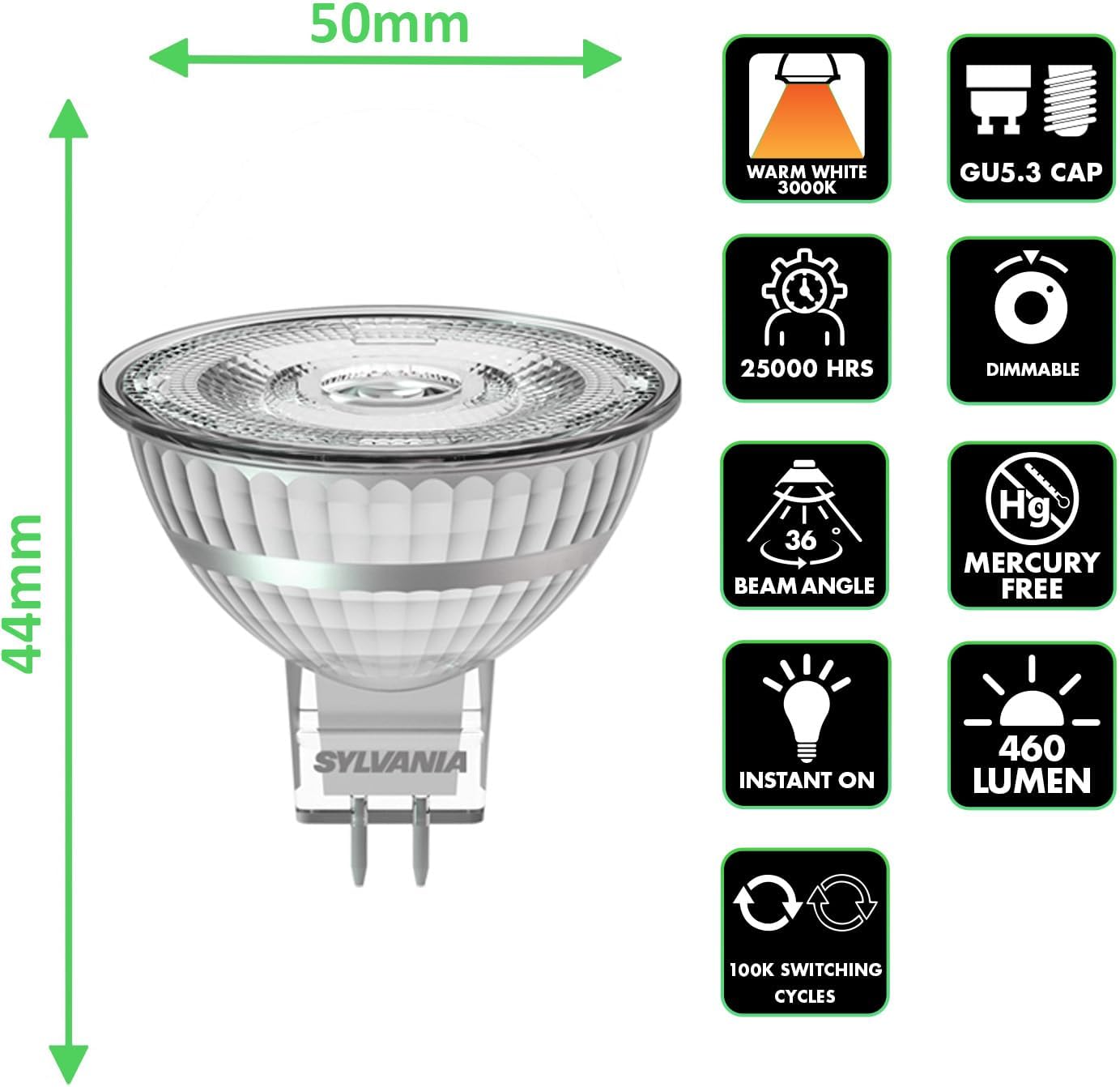 Sylvania GU5.3 lot de 6 vue de face