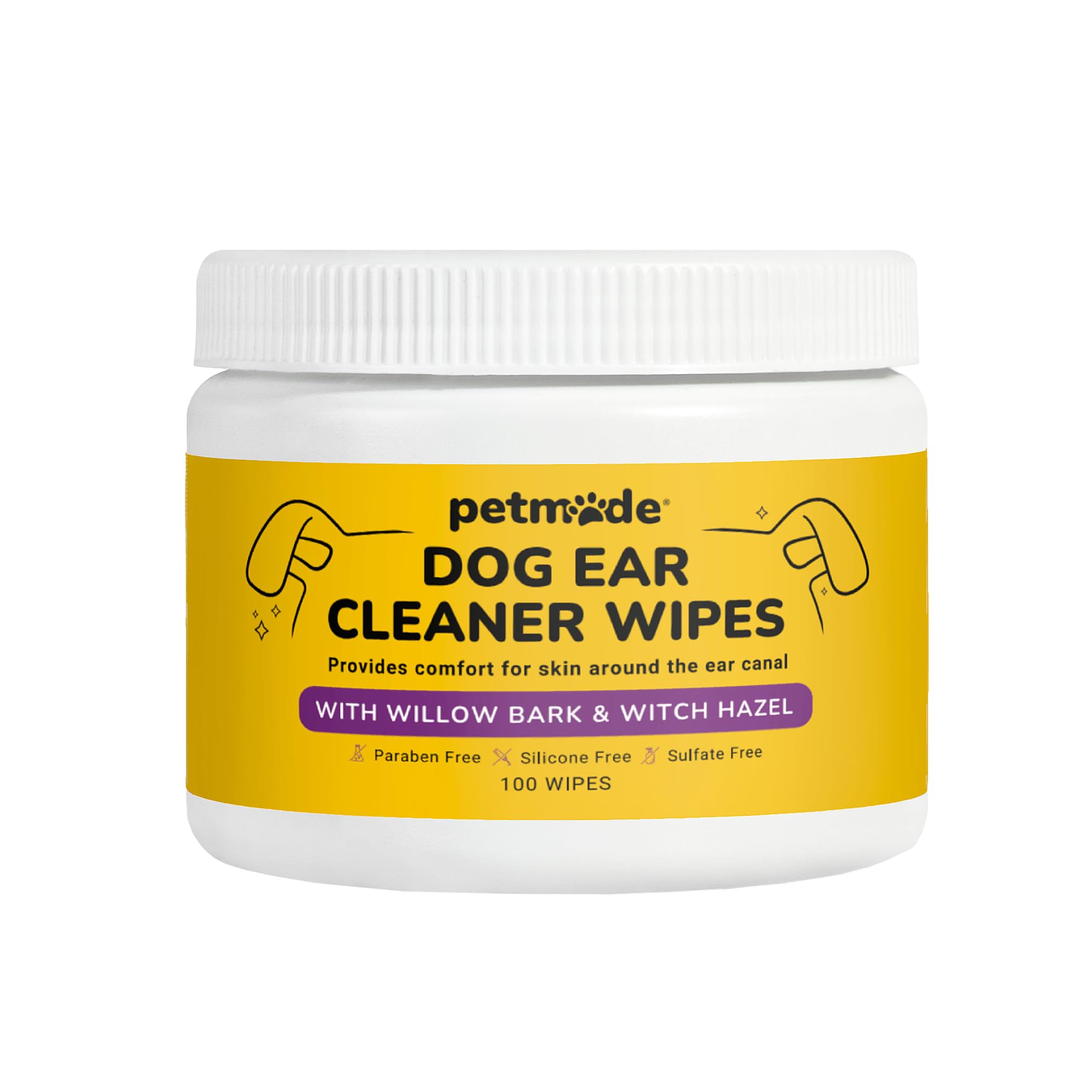 PETMADE Dog Ear Cleaner Wipes - Cleaning Wipes for Puppies - Dirty, Smelly & Itchy Ears - Non-Irritating Removal of Buildup, Dirt & Wax- with Witch Hazel, Willow Bark, Aloe Vera & More - 100 Count