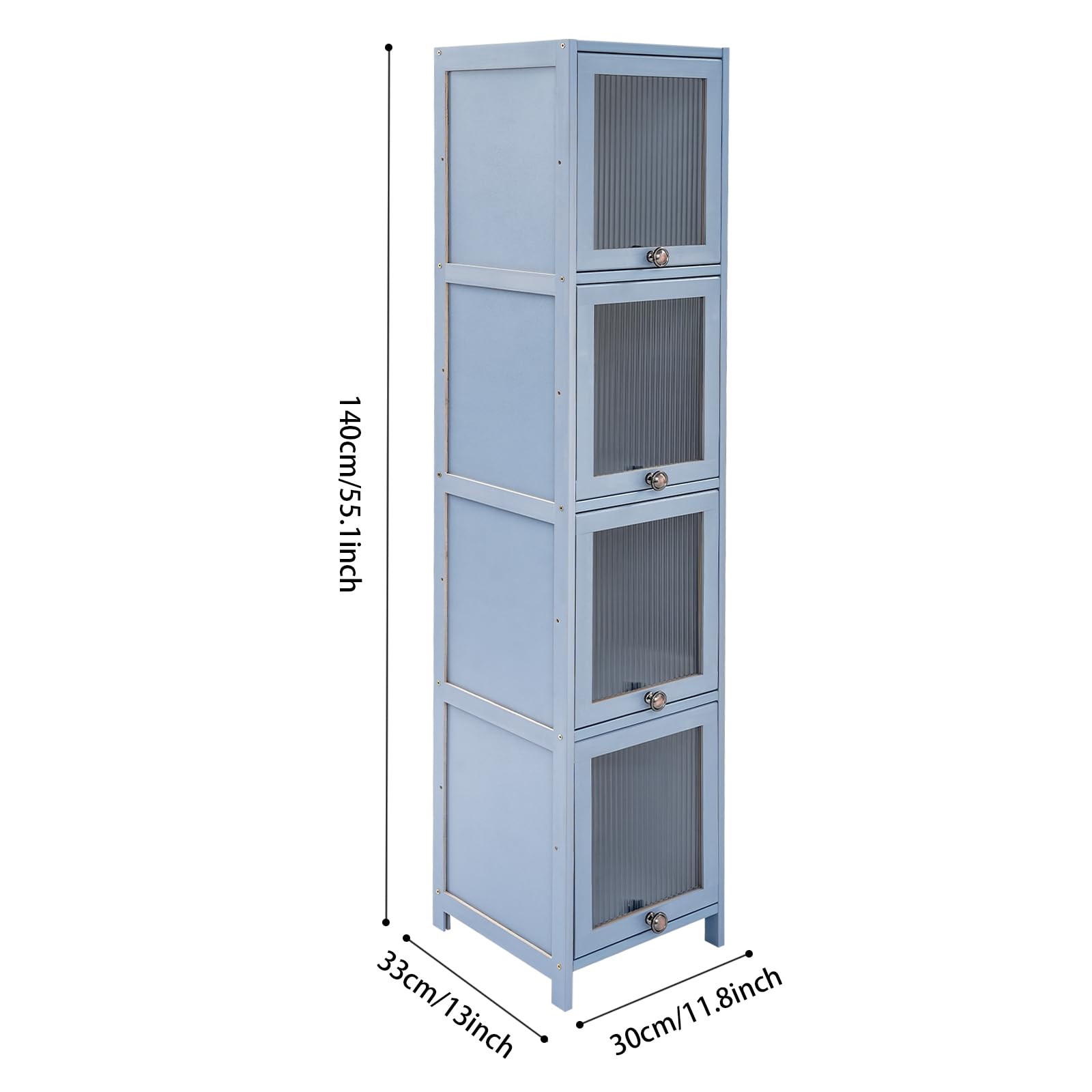 4-StöCkiger Bambus-Aufbewahrungsschrank Mit KlapptüRen – 30 * 33 * 140cm Kompakter Eckschrank, Geeignet FüR Badezimmer, KüChe Und Wohnzimmer (Grau)