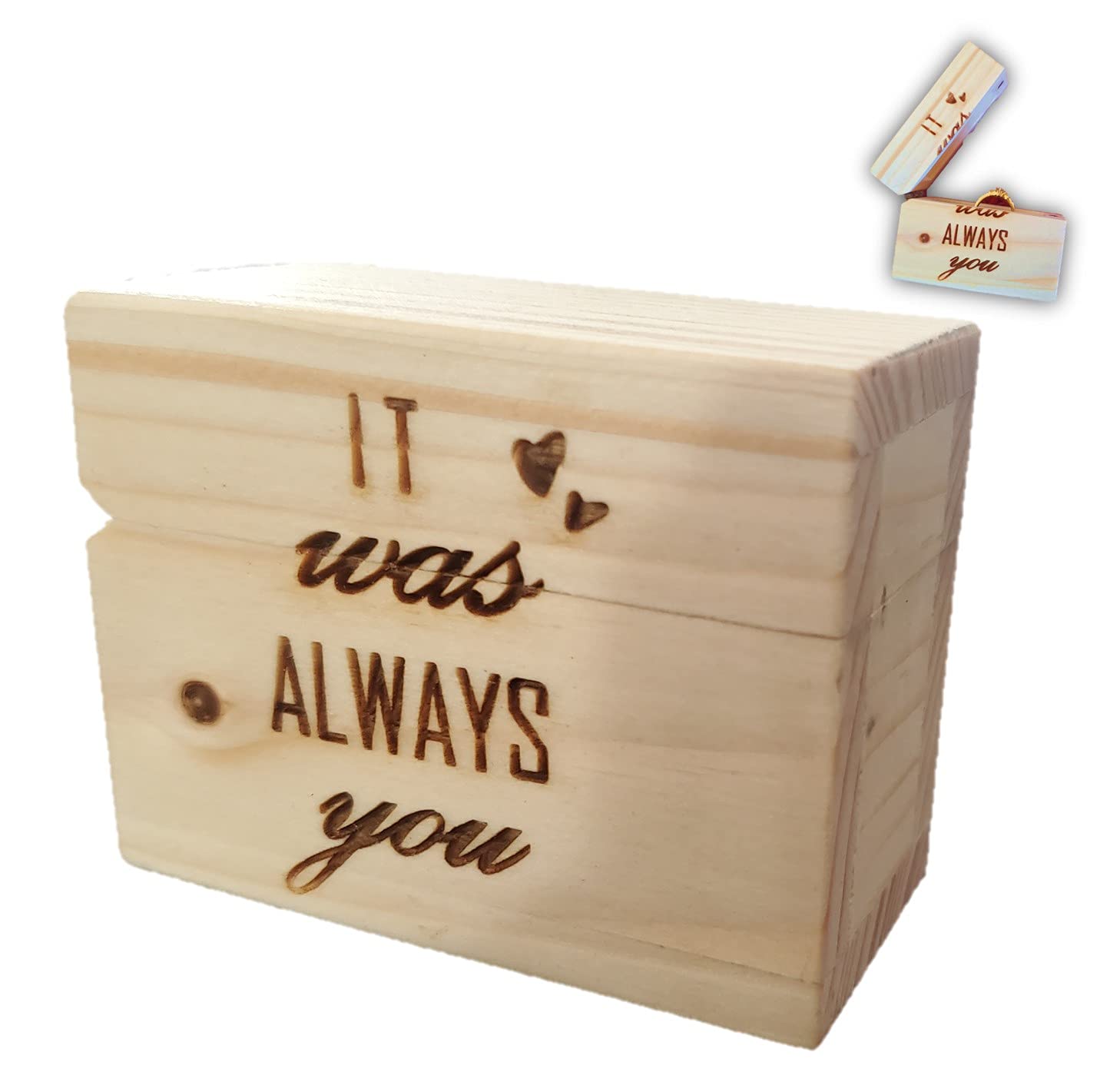 RK Collections Rustic Walnut Wood Finish Small Ring Storage Box for Proposals, Wedding, Engagement, Birthday