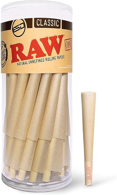 RAW Cones Classic King Size | 50 Pack | Natural Pre Rolled Rolling Paper with Tips & Packing Sticks Included