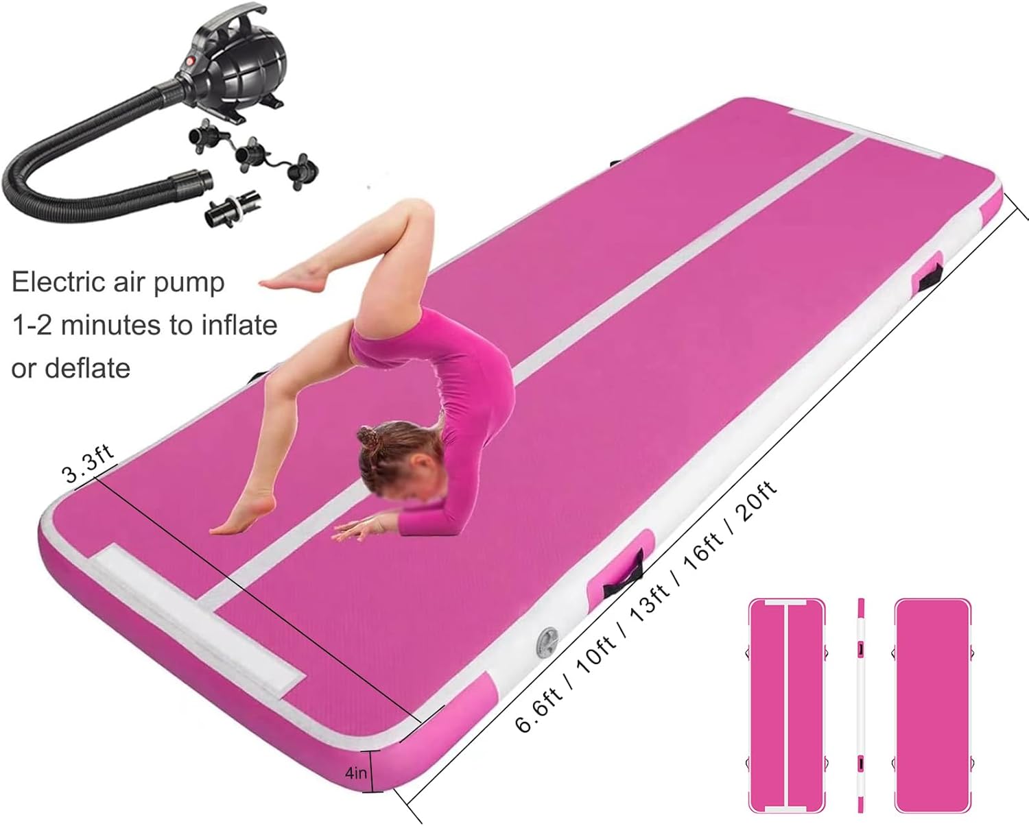 Inflatable Air Gymnastics Mat Training Mats 4 inches Thickness Inflatable Gymnastics Tracks With Pump For Home Use/Training/Cheerleading/Yoga/Water