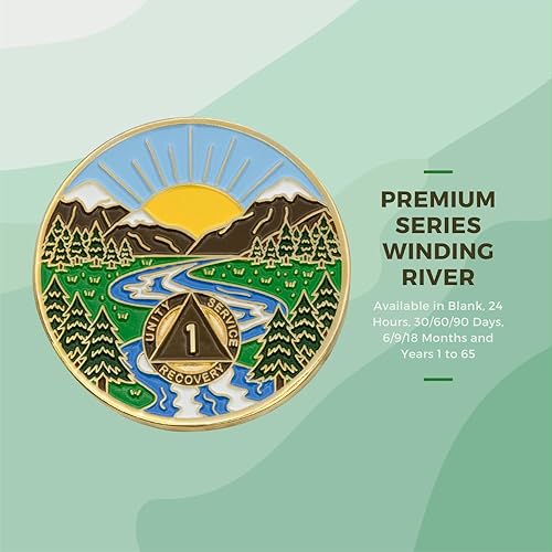 Miniatura 4 de 6 meses Sobriety Mint Winding River Gold Plated AA Recovery MedallónChipToken