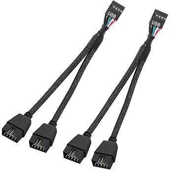 Joycabin 2pcs USB 2.0 9 Pin Splitter Motherboard to Double Extension Cable Motherboard 9 Pin USB 2.0 Header Splitter for Computer Internal Motherboard Black