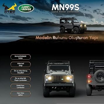 MN99S V2 1/12 Land Rover Defender 4WD RC Model Crawler Offroad Uzaktan Kumandalı Araba Truck RTR Lisanslı Gümüş+Dahili Işık Seti MN-99S V2