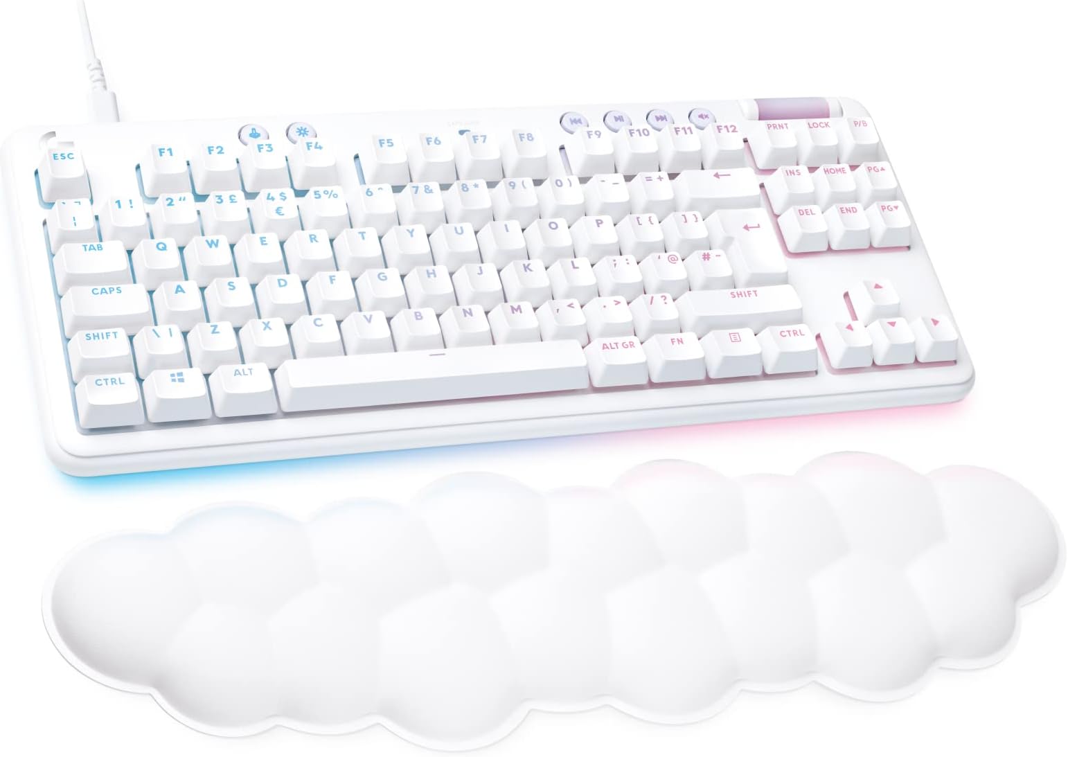 G713 Wired Mechanical Gaming Keyboard with LIGHTSYNC RGB Lighting, Tactile Switches (GX Brown) and Keyboard Palm Rest, PC and Mac Compatible, QWERTY UK English Layout - White Mist