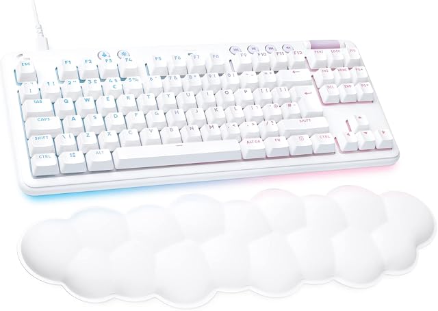Logitech G G713 Wired Mechanical Gaming Keyboard with LIGHTSYNC RGB Lighting, Tactile Switches (GX Brown) and Keyboard Palm Rest, PC and Mac Compatible - White Mist