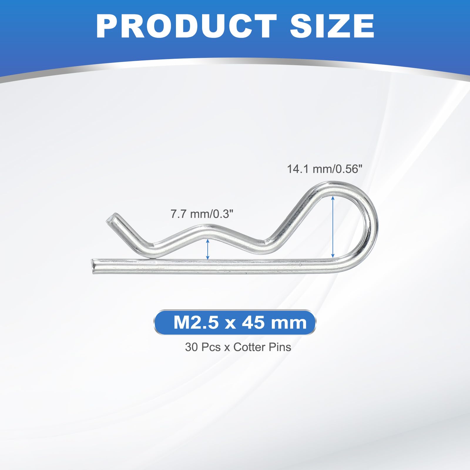 PATIKIL M2.5 x 45 mm Cotter Pin Assortment Kit, 30 Pcs Heavy Duty R Clips Hardware Pin Carbon Steel Spring Fasteners Hitch Pin for Trailer Locking Lawn Mowers Truck, Silver Tone