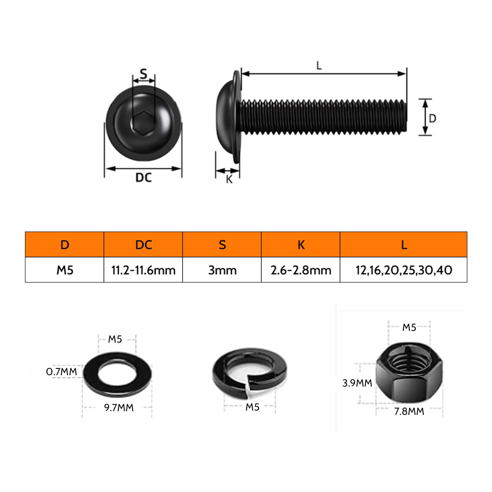 HAISHANG 10 pcs M5 x 40mm Flanged Button Head Socket Cap Bolts - Image 2