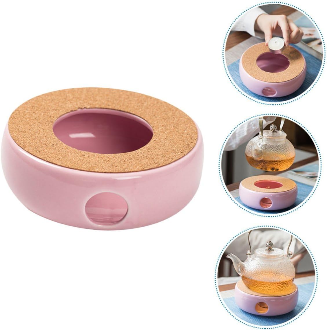 Ceramic Tea Heater Warmer for Teapots Compact Pink Porcelain Base with Stable Performance Multi-use Desktop Decoration and Clean Heating Stove for Home and Office