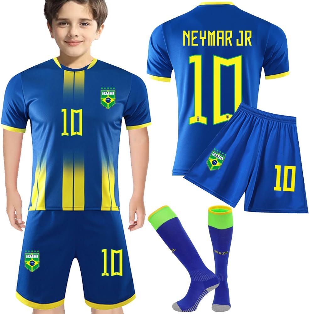 CasmydBrazil Soccer Jersey+Shorts Kids 2022 World Cup Ney’MARR #10 Football Jersey Set Sports Fan Shirts for Boys/Girls