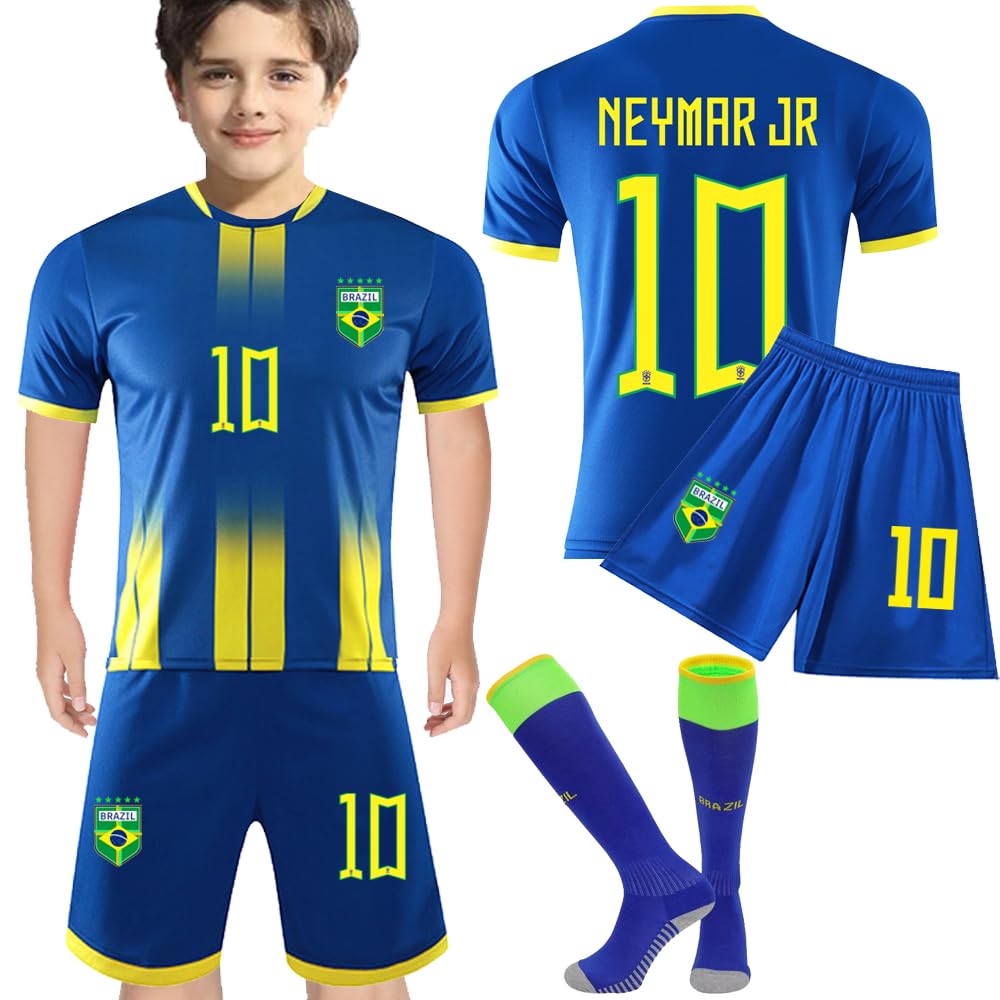 CasmydBrazil Soccer Jersey+Shorts Kids 2022 World Cup Ney’MARR #10 Football Jersey Set Sports Fan Shirts for Boys/Girls