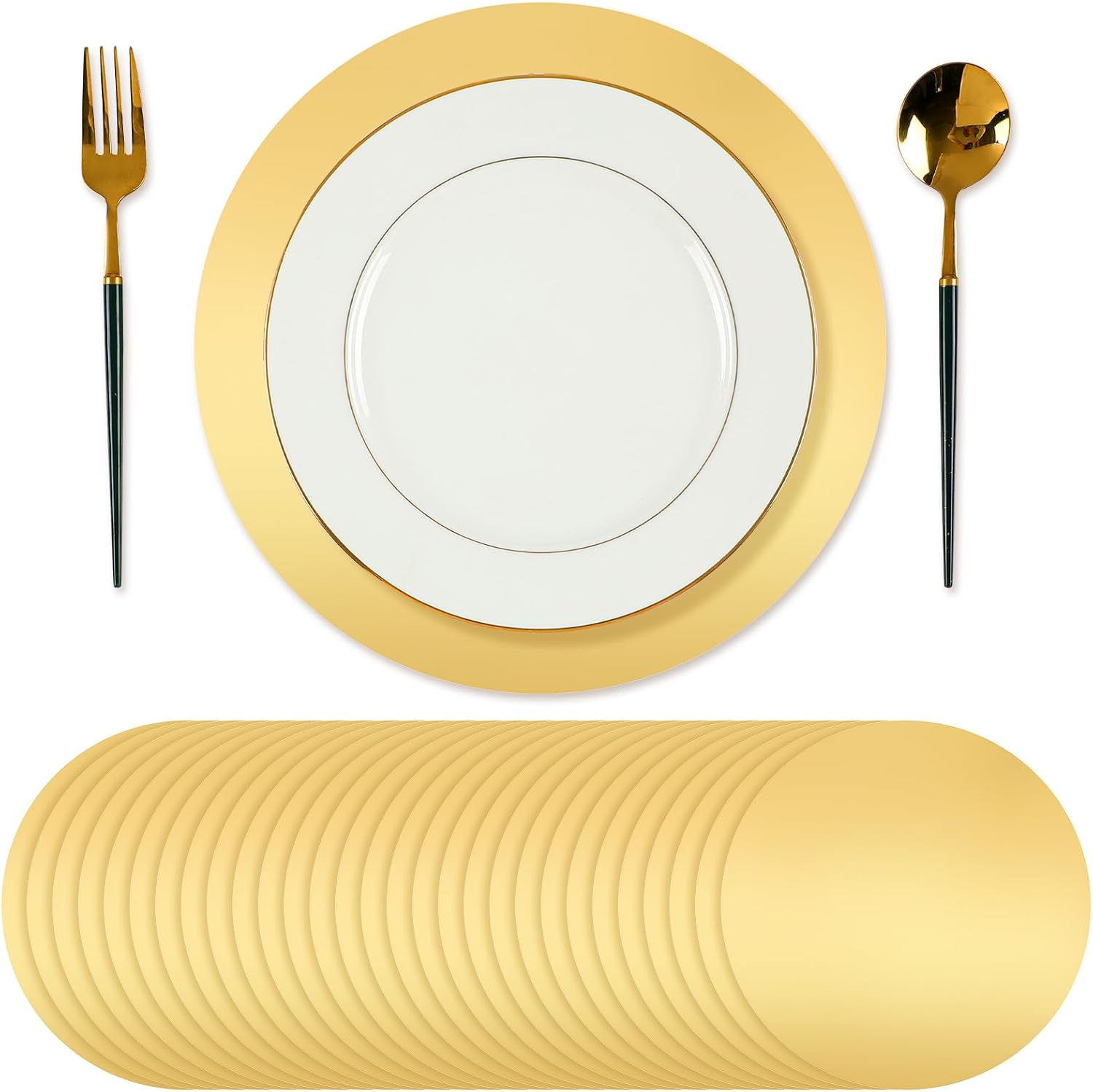 Tioncy 100 Pcs Gold Round Paper Placemats Gold Decorative Disposable Placemats Table Mats for Dining Wedding Table Decoration Home Banquet Festive Party Wedding Birthday Holiday