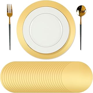 Tioncy 100 Pcs Christmas Round Paper Placemats Decorative Disposable Placemats Table Mats for Dining Wedding Table Decoration Home Banquet New Years Festive Party Birthday Holiday (Gold)