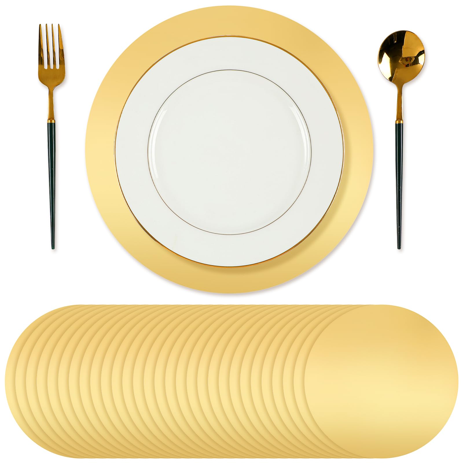 Tioncy 100 Pcs Christmas Round Paper Placemats Decorative Disposable Placemats Table Mats for Dining Wedding Table Decoration Home Banquet New Years Festive Party Birthday Holiday (Gold)