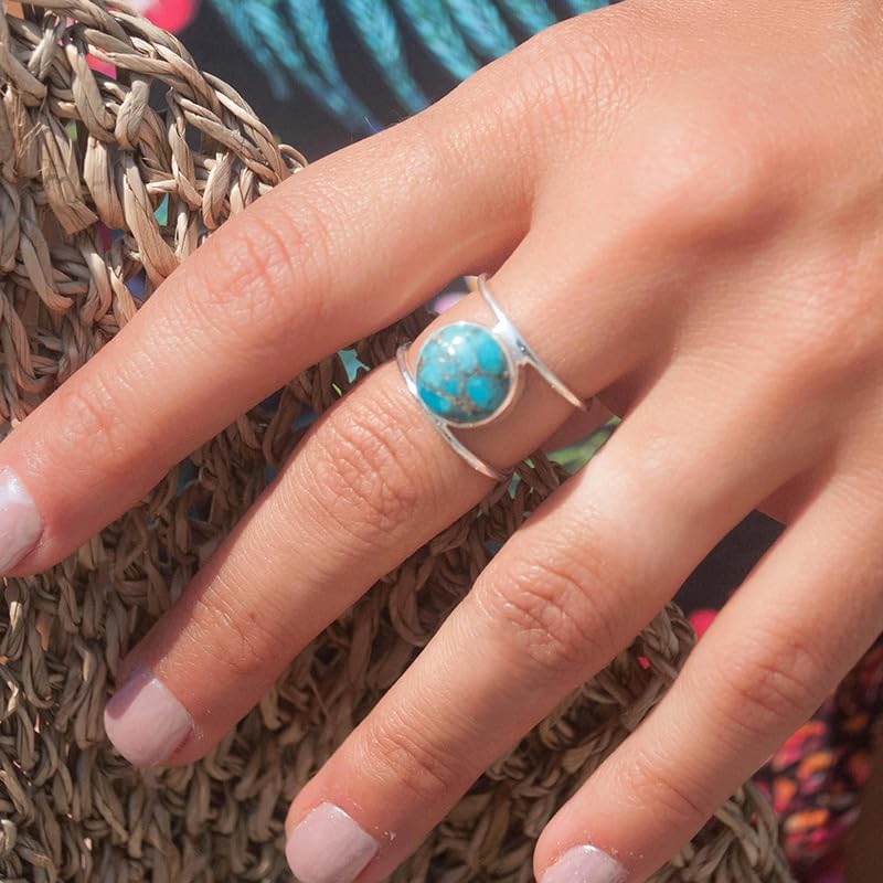 14K Gold Plated Statement Ring for Women Simulated Blue Turquoise Boho Simple Minimalist Jewelry 925 Silver Plated Gem Women's Ring Bohemian Jewelry Handmade Simple Ring S-10# - Image 6