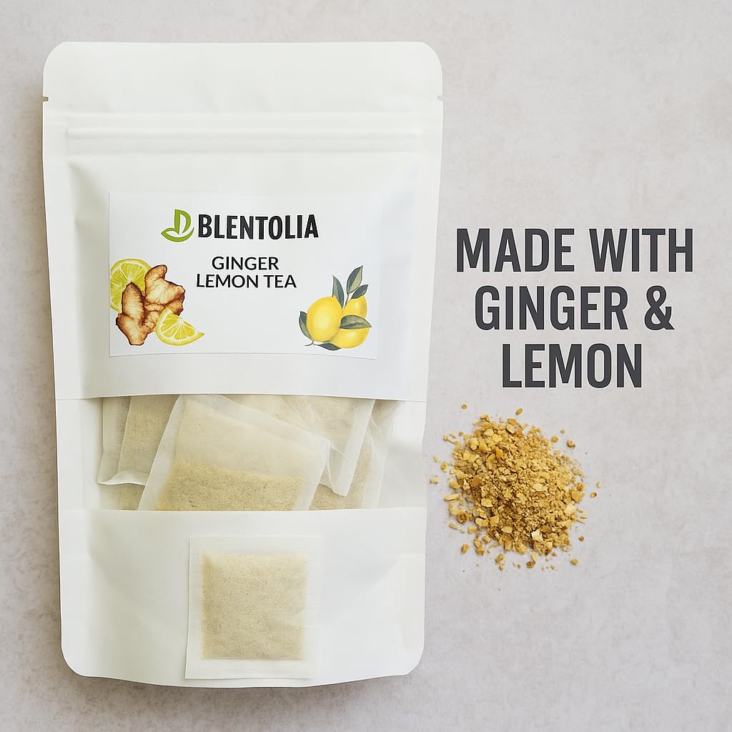 Blentolia Ginger Lemon Tea – 30 Herbal Tea Bags – Caffeine-Free, Immune Boosting & Soothing – Natural Ginger Root with Lemon Flavor - Image 4