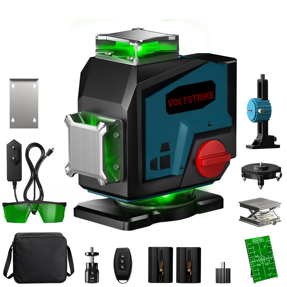 Livello laser 360 autolivellante, 16 Linee Lazer Livelli Verde 4D, Laser Cantiere con 2 Batterie al litio 5200mAh e Telecomando, per Ristrutturazione di casa, Esterni e Interni