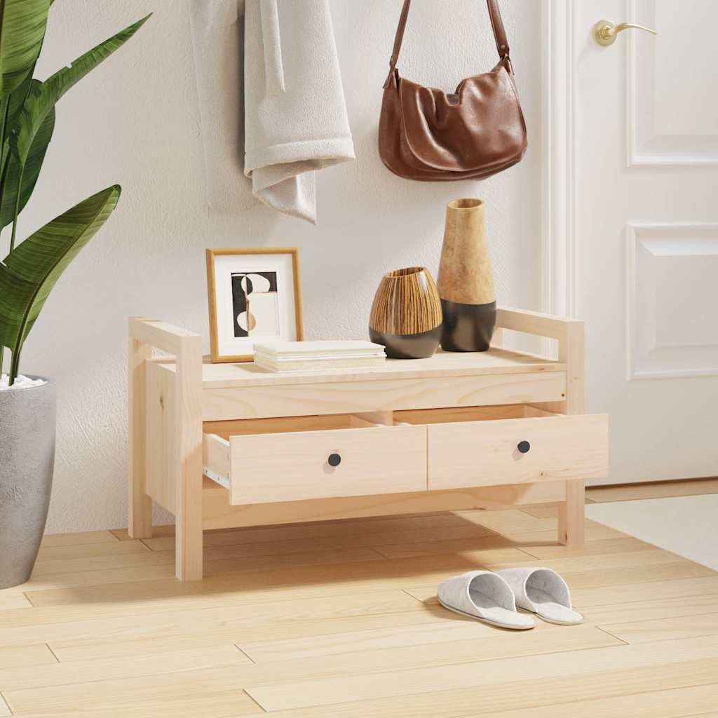 Ławka do przedpokoju 80x40x43 cm lite drewno sosnowe z 2 szufladami