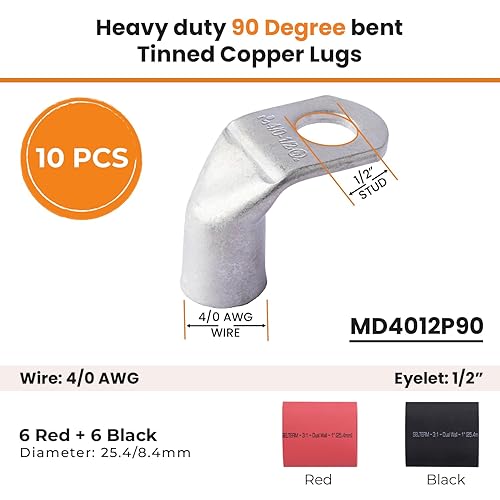 Miniatura 175 de SELTERM - Terminal en anillo de grado marino UL 2/0 AWG 3/8 pulgadas (25 uds) para batería, terminal tubular de cable eléctrico, conector calibre