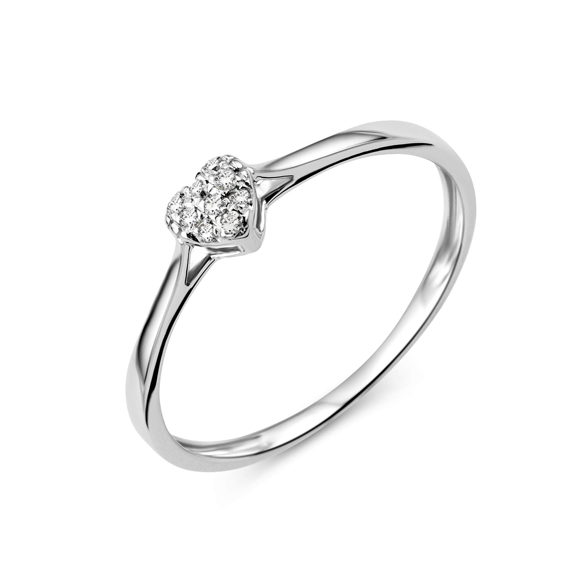 MIORE Anillo de compromiso para mujer con forma de corazón, oro blanco de 9 quilates, diamantes de 0,04 quilates